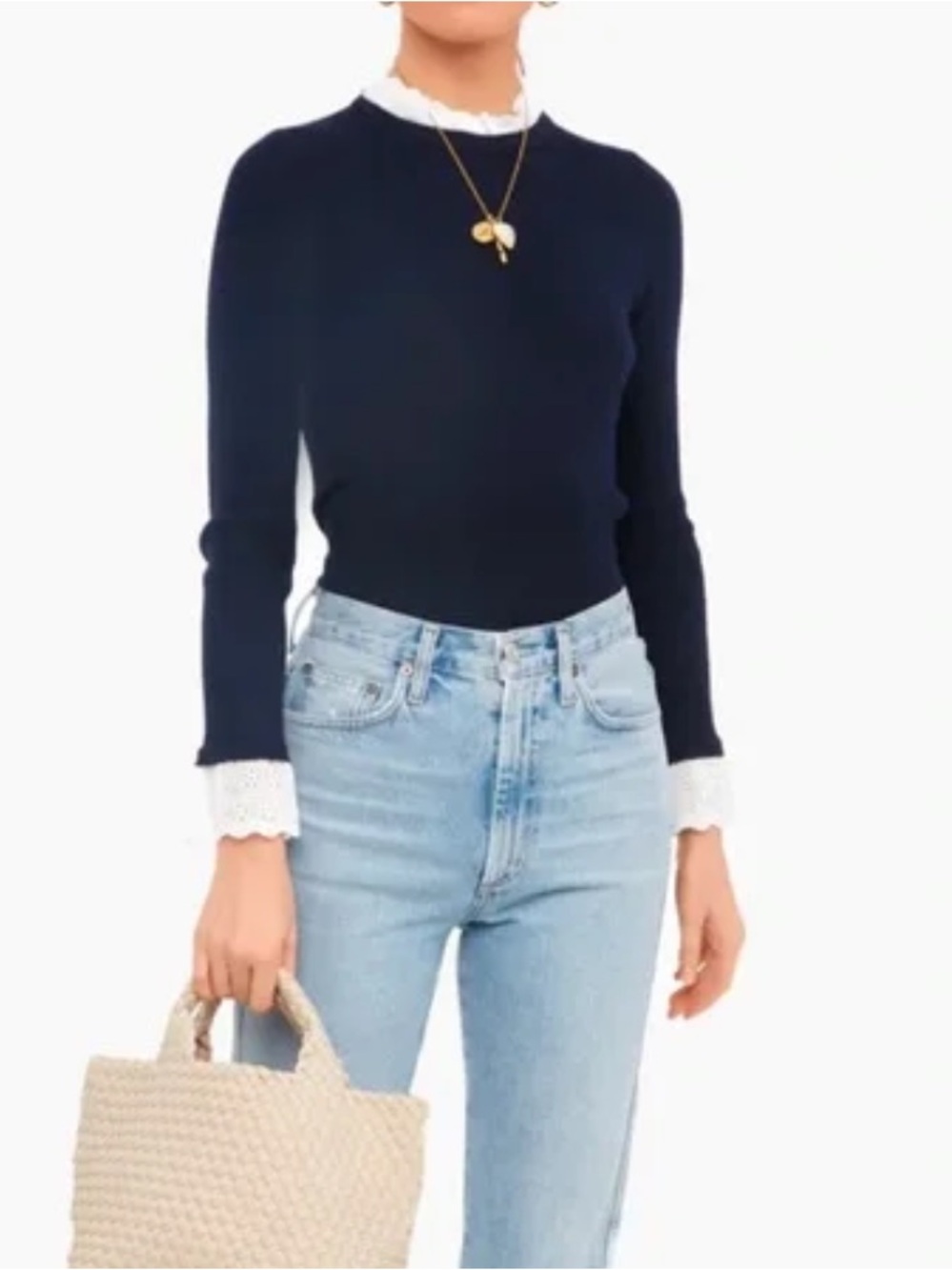 TUCKERNUCK NAVY ROSEMARY EYELET KNIT LONG SLEEVE TOP ✨